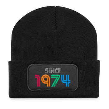 Seit 1974 | Vintage-Retro-Farbenes Jahr - Recycelte Patch Beanie - Schwarz - Vorne
