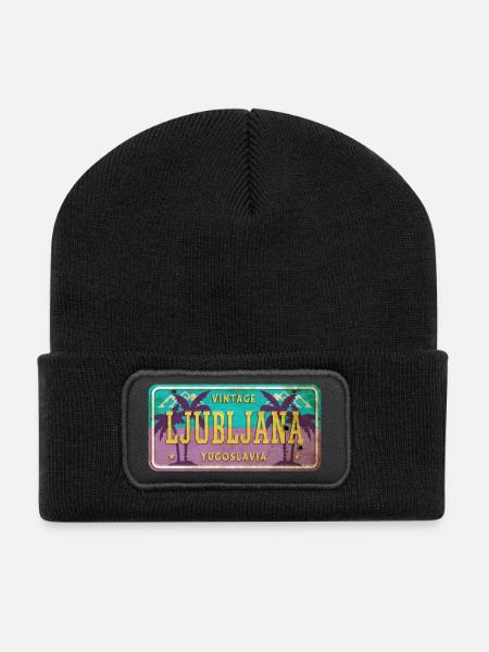 Ljubljana Jugoslawien Vintage Schild - Recycelte Patch Beanie - Schwarz