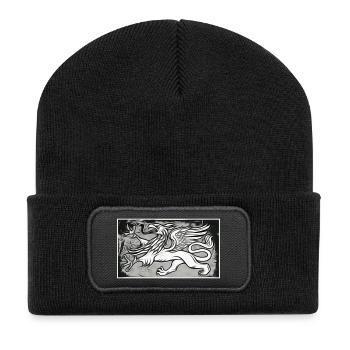 Ein Greif in grau - Recycelte Patch Beanie - Schwarz - Vorne