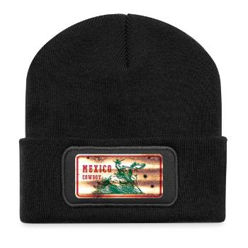 Mexiko Cowboy Schild - Recycelte Patch Beanie - Schwarz - Vorne