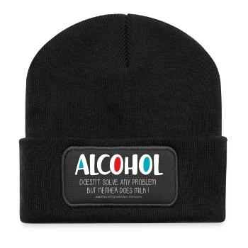 Alkohol (dunkel) - Recycelte Patch Beanie - Schwarz - Vorne