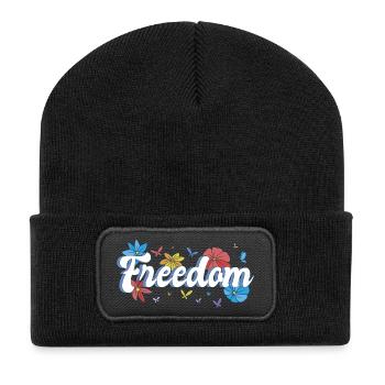 Freedom Blumen Schmetterlinge Freiheitsdesign - Recycelte Patch Beanie - Schwarz - Vorne