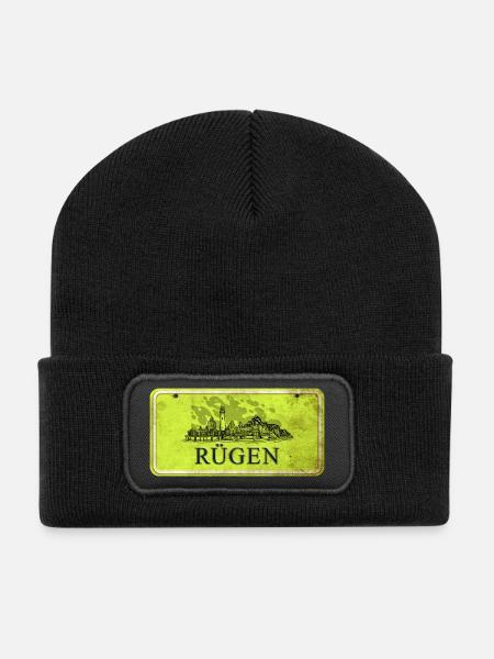 Rügen Vintage Schild - Recycelte Patch Beanie - Schwarz