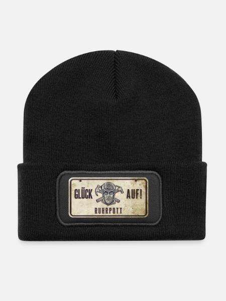 Glück auf Ruhrpott Schild - Recycelte Patch Beanie - Schwarz