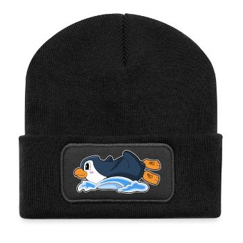 Lustiger Pinguin  - Recycelte Patch Beanie - Schwarz - Vorne