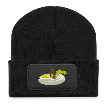 Bär auf Wolke mit Sternen - Recycelte Patch Beanie - Schwarz - Vorne