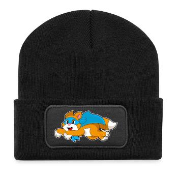 Katze Superheld Umhang - Recycelte Patch Beanie - Schwarz - Vorne