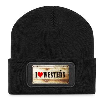 I love western vintage sign - Recycled Patch Beanie - black - Front
