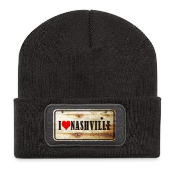 Panneau vintage « I love Nashville » - Beanie recyclé à patch - charbon - Devant