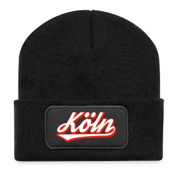Köln Schriftzug Design mit roter Kontur - Recycelte Patch Beanie - Schwarz - Vorne