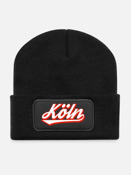 Köln Schriftzug Design mit roter Kontur - Recycelte Patch Beanie - Schwarz