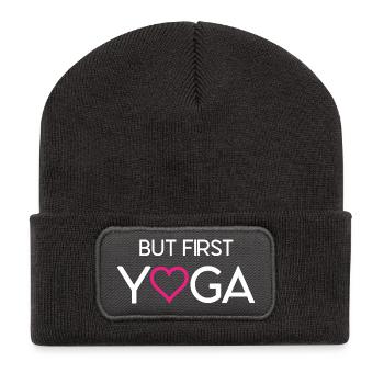 Aber zuerst Yoga - Recycelte Patch Beanie - Dunkelgrau - Vorne