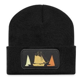 Vintage Segelschiffe - Recycelte Patch Beanie - Schwarz - Vorne