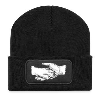 Chien et maître - Silhouette de main et de patte - Beanie recyclé à patch - noir - Devant