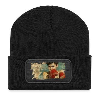Vintage Boxing Frau - Recycelte Patch Beanie - Schwarz - Vorne