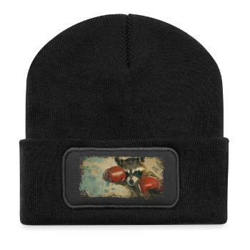 Vintage-Box-Waschbär - Recycelte Patch Beanie - Schwarz - Vorne