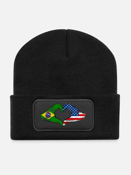 Brasilien USA Herzform mit Hände used - Recycelte Patch Beanie - Schwarz