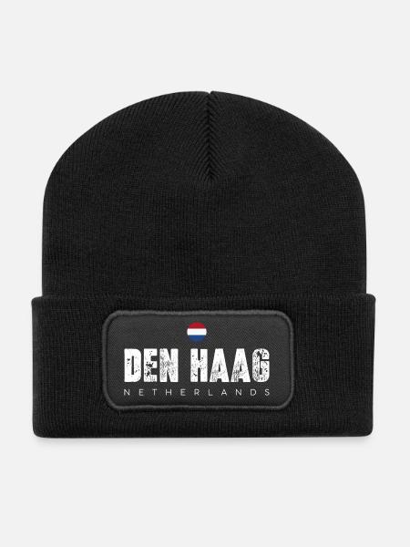 Typografie der notleidenden Stadt Den Haag - Recycelte Patch Beanie - Schwarz