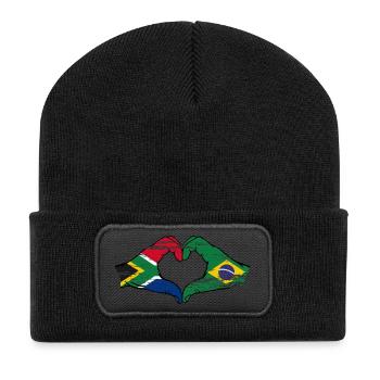 Afrique du Sud Brésil Drapeau Mains Coeur Forme D’occasion - Beanie recyclé à patch - noir - Devant