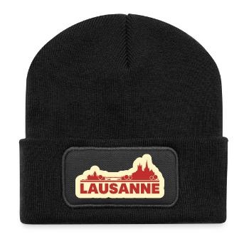 Lausanne Skyline Retro - Recycled Patch Beanie - black - Front