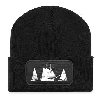 Segelboot - Recycelte Patch Beanie - Schwarz - Vorne
