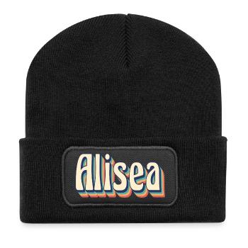 Alisea T-Shirt Retro Vintage T-Shirt Geschenkidee - Recycelte Patch Beanie - Schwarz - Vorne