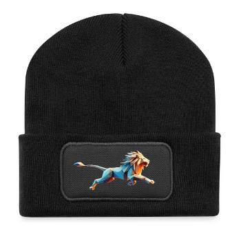 lion qui court origami géométrique 3d - Beanie recyclé à patch - noir - Devant