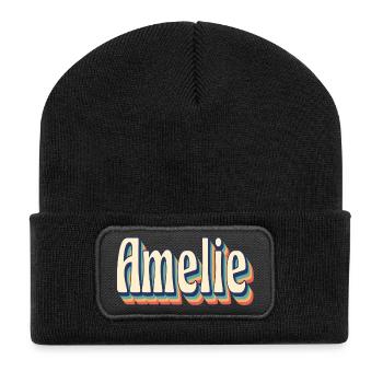 Vintage Retro Amelie T-Shirt Geschenk T-Shirt - Recycelte Patch Beanie - Schwarz - Vorne