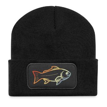 Vintage Fisch Zeichnung - Recycelte Patch Beanie - Schwarz - Vorne