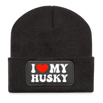 J’aime mon husky - Beanie recyclé à patch - charbon - Devant
