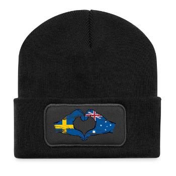 Schweden Australien Flagge Herzform used - Recycelte Patch Beanie - Schwarz - Vorne
