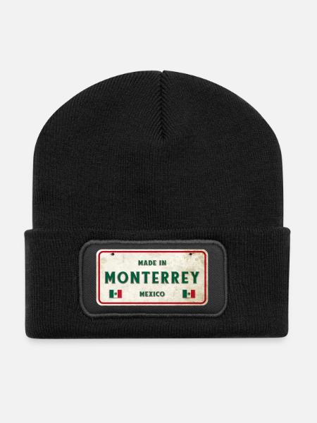 Design d'enseigne vintage Monterrey Mexico - Beanie recyclé à patch - noir