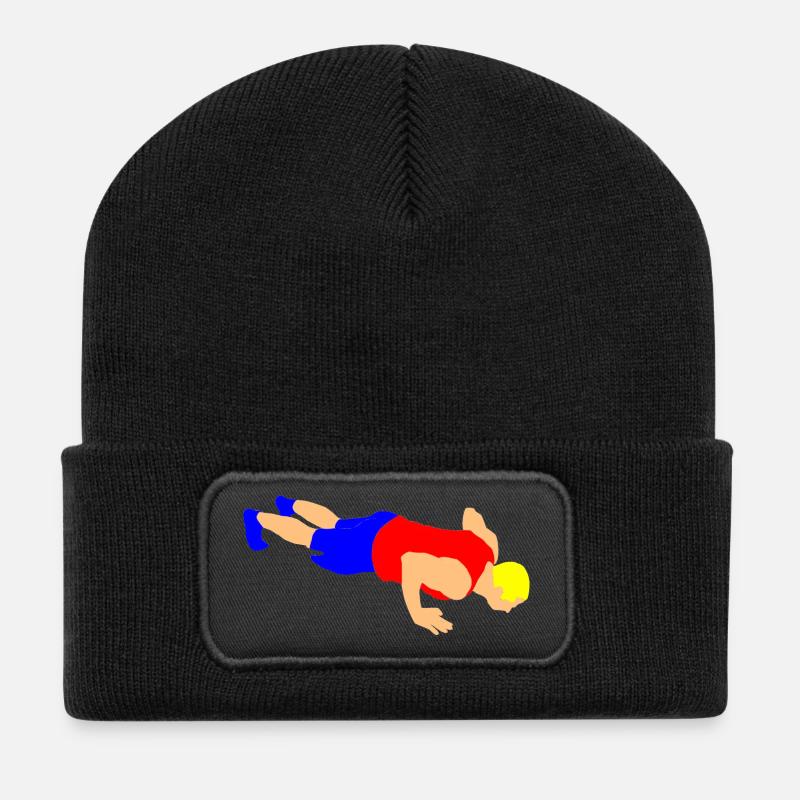 Liegestütze - Recycelte Patch Beanie - Schwarz