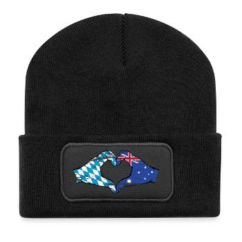 Bavaria Australia Flag Hands Heart Shape Used - Recycled Patch Beanie - black - Front