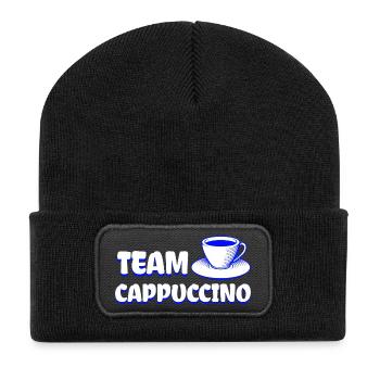 Team Cappuccino - Cooles Kaffe Design - Recycelte Patch Beanie - Schwarz - Vorne