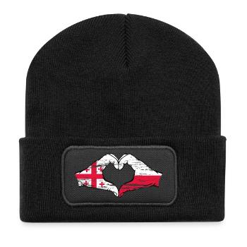 Géorgie Pologne Drapeau Mains Coeur Forme Utilisé - Beanie recyclé à patch - noir - Devant