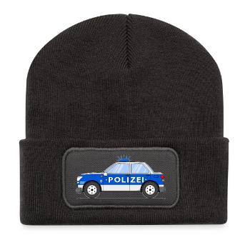 Police car in blue and silver - Recycled Patch Beanie - dark grey - Front