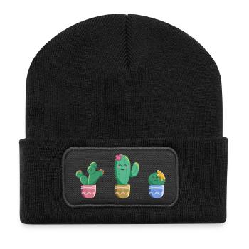 Kaktus Trio - Recycelte Patch Beanie - Schwarz - Vorne