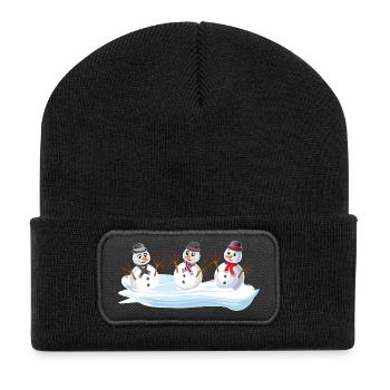 Snowmen - Schneemann Weihnachtstrupp - Recycelte Patch Beanie - Schwarz - Vorne