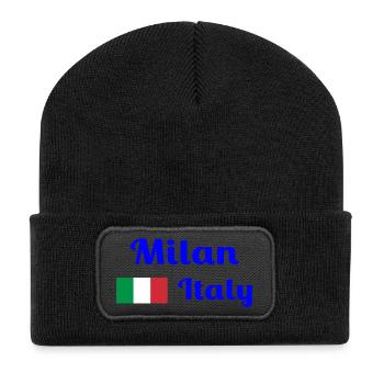 Mailand, Italien - Stilvolle Drucke - Recycelte Patch Beanie - Schwarz - Vorne