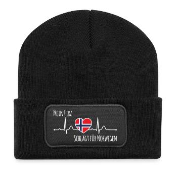 Mein Herz schlägt für Norwegen Skandinavien - Recycelte Patch Beanie - Schwarz - Vorne