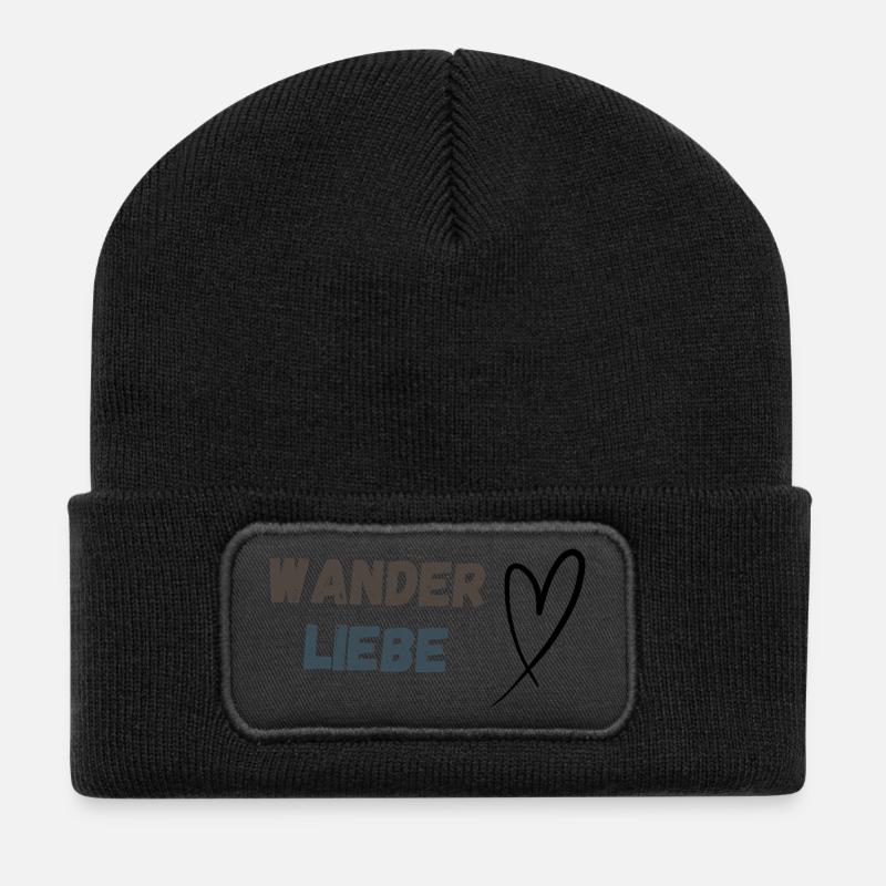 Schriftzug Wanderliebe und Herz, schlicht - Recycelte Patch Beanie - Schwarz