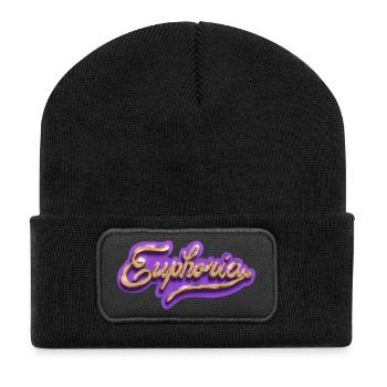 Euphoria in Goldschrift auf Lila - Recycelte Patch Beanie - Schwarz - Vorne