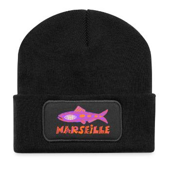 Sardinen-Marseillaise - Recycelte Patch Beanie - Schwarz - Vorne