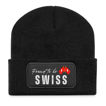 Proud Swiss, I love Switzerland - Recycled Patch Beanie - black - Front