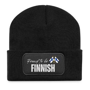 Stolzer Finne, ich liebe Finnland - Recycelte Patch Beanie - Schwarz - Vorne