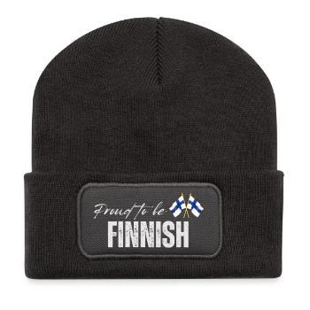 Stolzer Finne, ich liebe Finnland - Recycelte Patch Beanie - Dunkelgrau - Vorne