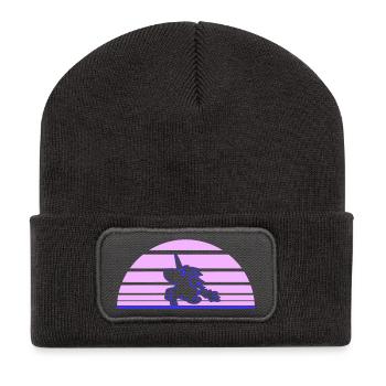 Unicorn Jumping Sun Stripe Rides Sweet Gallop - Recycled Patch Beanie - dark grey - Front