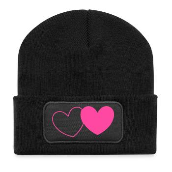 rosarotes Herz Herz rosa rot Herz pink Herzmuster - Recycelte Patch Beanie - Schwarz - Vorne