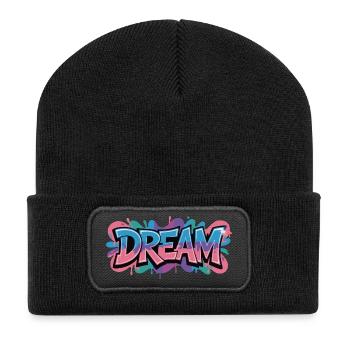 Un design de graffiti DREAM plein de couleurs et de motivation - Beanie recyclé à patch - noir - Devant